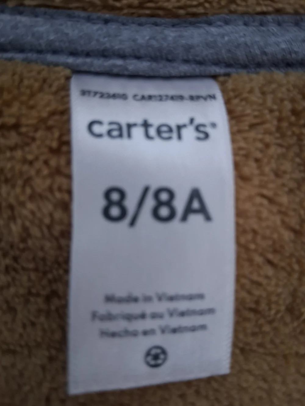 Carter's  Boy's Gray Hooded Zip-Up Sweatshirt Size 8 Years Cozy Outdoors School